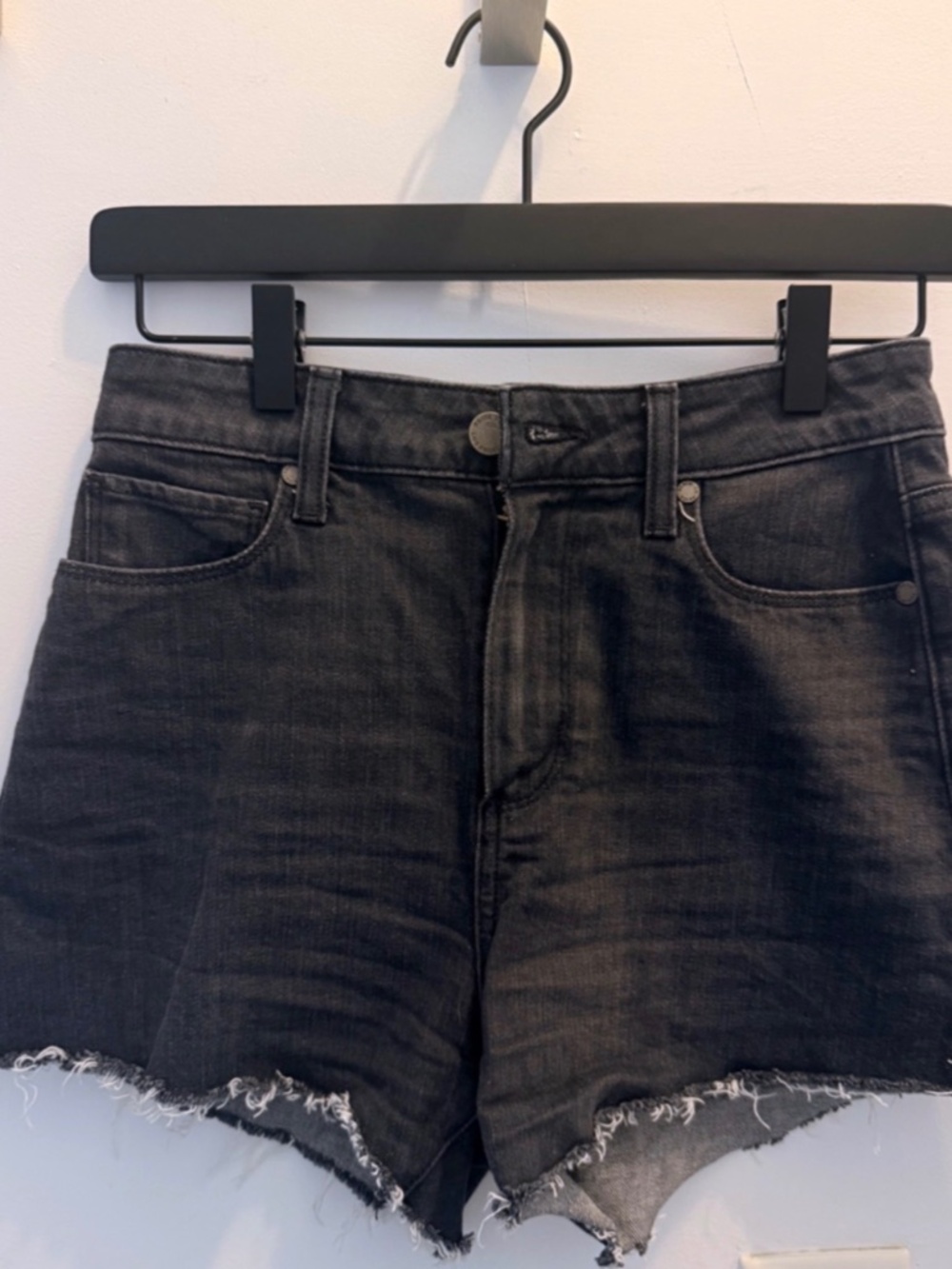 PAIGE Black Wash Distressed Denim Shorts Size 25